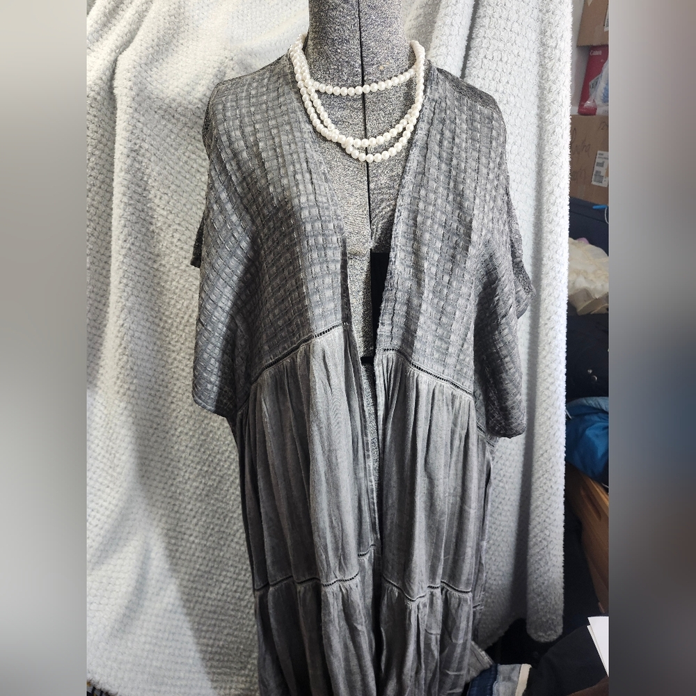 Lucky Brand Gray Boho Open Front Kimono One Size Flow